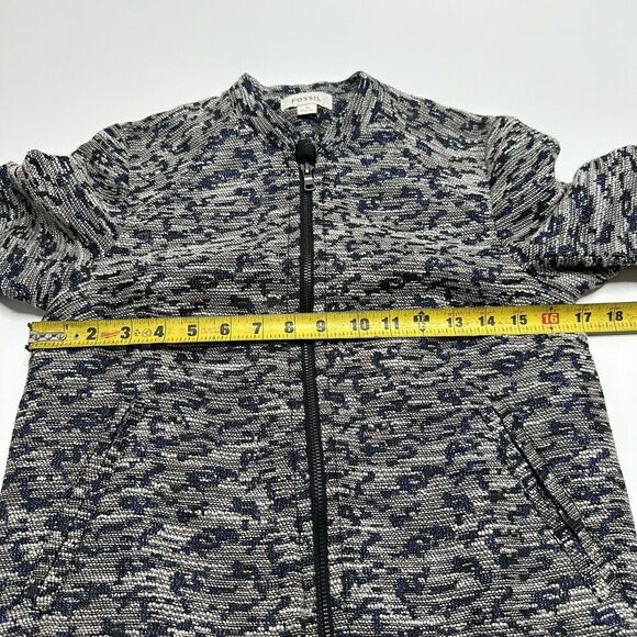 Fossil Women Size XS Arlene Blazer Bomber Jacket Full Zip Pockets Metallic - Picture 2 of 11